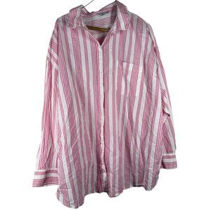 NWT Old Pink White Striped Button Up Shirt Womens Sz XL Beachy Coastal